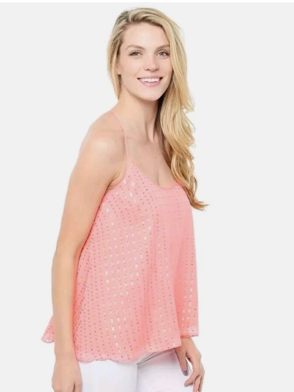 Lilly Pulitzer Pucker Pink Crinkle Clip Dot Silk Jacquard Maisy Tank Top Medium